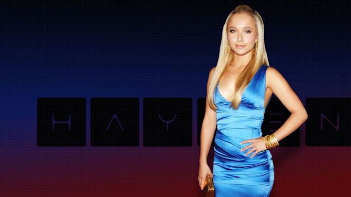 Hayden Panettiere Smiling In Blue Dress And Modeling Pose